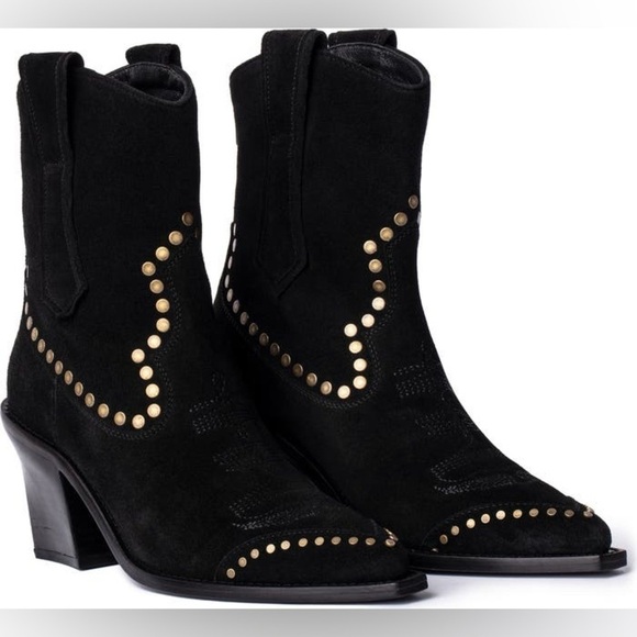 NIB Zadig & Voltaire Cara High Suede Studded Western Cowboy Boots Black Sz 41